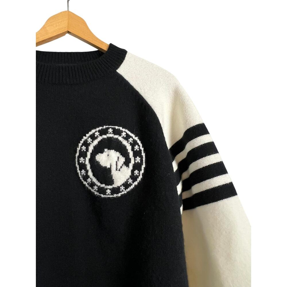 Burke Victor Sweater Mens Medium Black Dog Graphic Stripe Knit Made USA - Picture 2 of 8